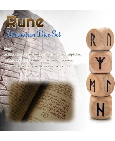 4 Pcs/Set Wooden Rune Dice Set 24 Carved Elder Furthark Alphabet Viking Rune Wood Dices for Divination Game Yellow $14.77 - G...