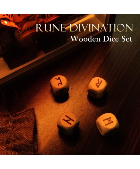 4 Pcs/Set Wooden Rune Dice Set 24 Carved Elder Furthark Alphabet Viking Rune Wood Dices for Divination Game Yellow $14.77 - G...