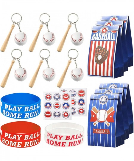 18 Pieces Baseball Party Favors Includes Baseball Silicone Rubber Bracelets Baseball Keychain Baseball Sticker and Baseball P...