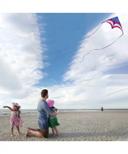 Length 63" Patriotic American Flag Large Delta Kite for Kids and Adults Independence Day Large Kites for Kids Easy to Fly Bea...