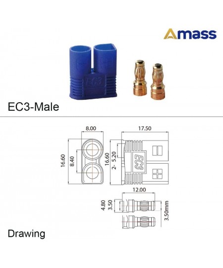 10 Pairs Amass EC3 Battery Connector Plugs 3.5mm Banana Plug Female Male Bullet Connector with 14 Gauge Silicone Wire for RC ...