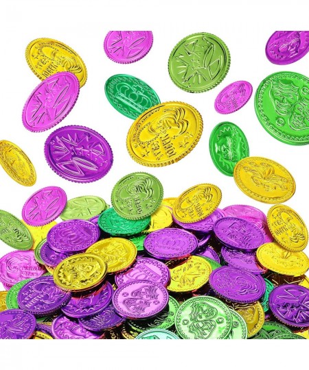 160 Pcs Mardi Gras Coins Plastic Gold Coins Green Purple Gold Fake Gold Coins Mardi Gras Decorations Centerpiece Mardi Gras T...