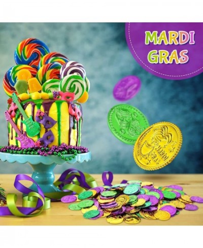 160 Pcs Mardi Gras Coins Plastic Gold Coins Green Purple Gold Fake Gold Coins Mardi Gras Decorations Centerpiece Mardi Gras T...