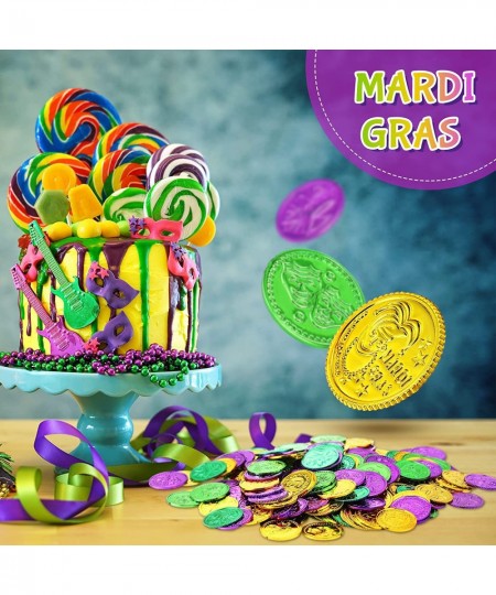 160 Pcs Mardi Gras Coins Plastic Gold Coins Green Purple Gold Fake Gold Coins Mardi Gras Decorations Centerpiece Mardi Gras T...