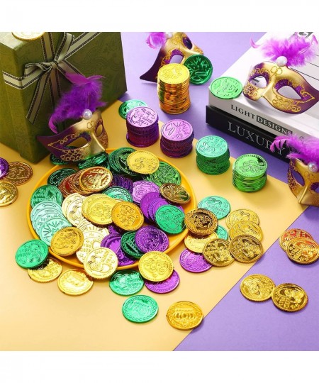 160 Pcs Mardi Gras Coins Plastic Gold Coins Green Purple Gold Fake Gold Coins Mardi Gras Decorations Centerpiece Mardi Gras T...