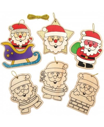 AX420 Jolly Santa Wooden Decorations - Pack of 12 Christmas Decorations for Kids to Decorate and Display Ideal Kids Arts and ...