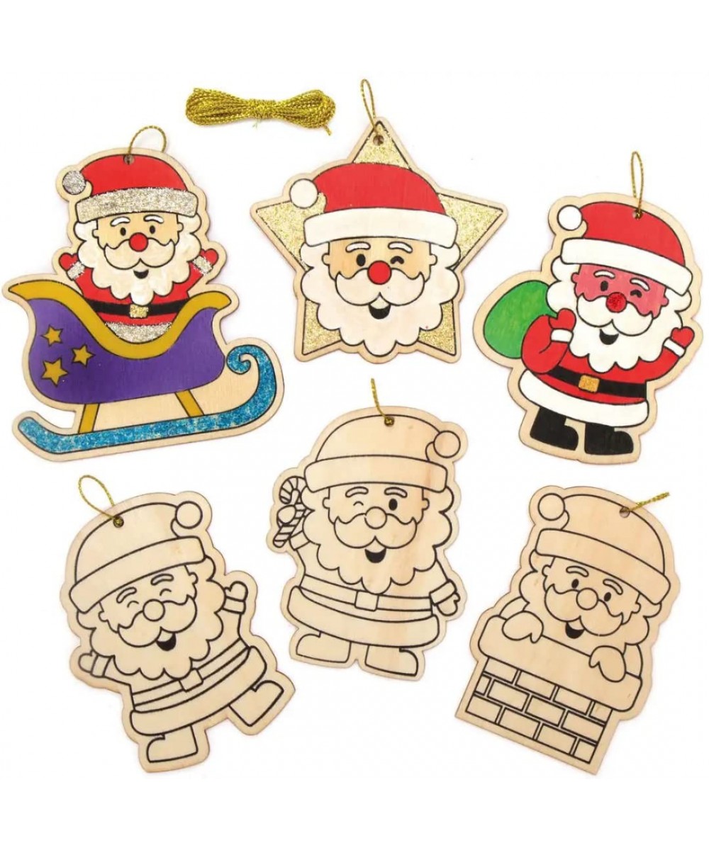 AX420 Jolly Santa Wooden Decorations - Pack of 12 Christmas Decorations for Kids to Decorate and Display Ideal Kids Arts and ...