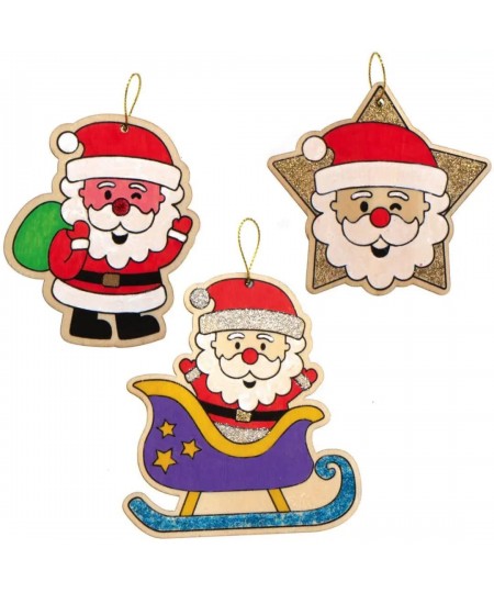 AX420 Jolly Santa Wooden Decorations - Pack of 12 Christmas Decorations for Kids to Decorate and Display Ideal Kids Arts and ...