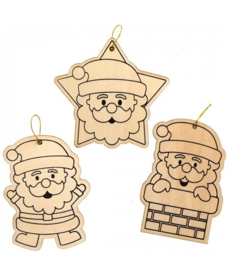 AX420 Jolly Santa Wooden Decorations - Pack of 12 Christmas Decorations for Kids to Decorate and Display Ideal Kids Arts and ...