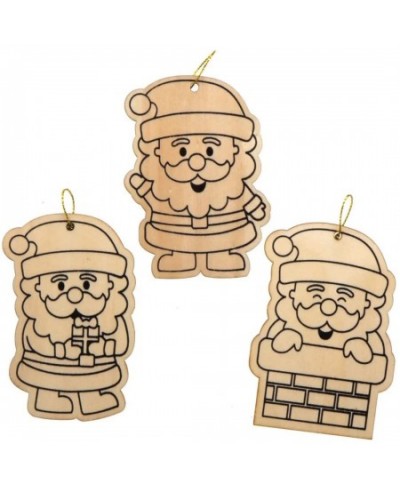 AX420 Jolly Santa Wooden Decorations - Pack of 12 Christmas Decorations for Kids to Decorate and Display Ideal Kids Arts and ...