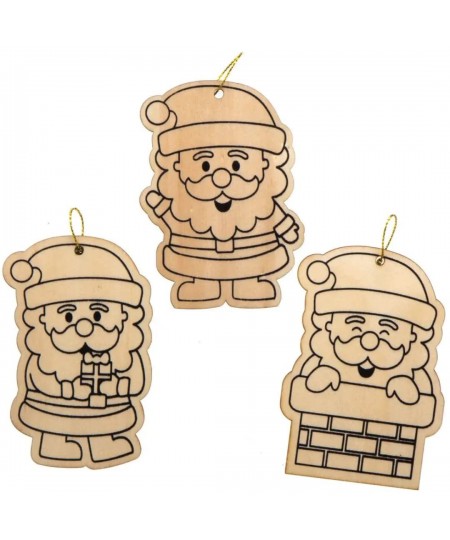 AX420 Jolly Santa Wooden Decorations - Pack of 12 Christmas Decorations for Kids to Decorate and Display Ideal Kids Arts and ...