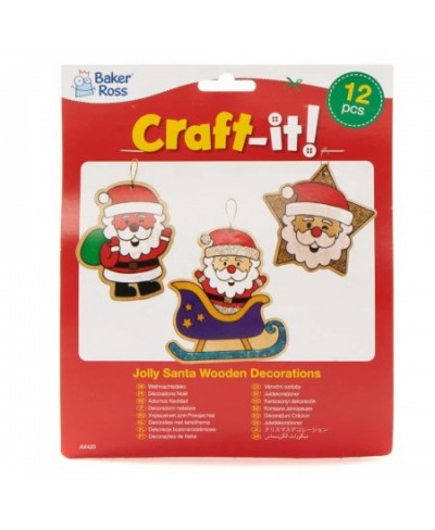 AX420 Jolly Santa Wooden Decorations - Pack of 12 Christmas Decorations for Kids to Decorate and Display Ideal Kids Arts and ...