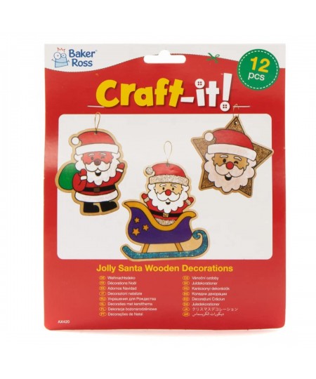 AX420 Jolly Santa Wooden Decorations - Pack of 12 Christmas Decorations for Kids to Decorate and Display Ideal Kids Arts and ...