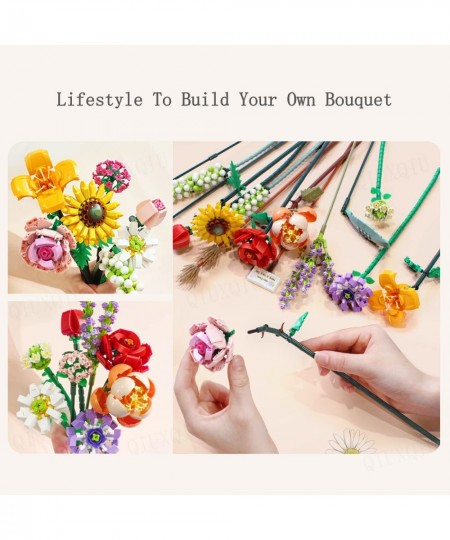 Flower Bouquet Building Kit Pink Roses Building Brick Creative Home Decoration Building Project for Adults A Unique DIY Bouqu...