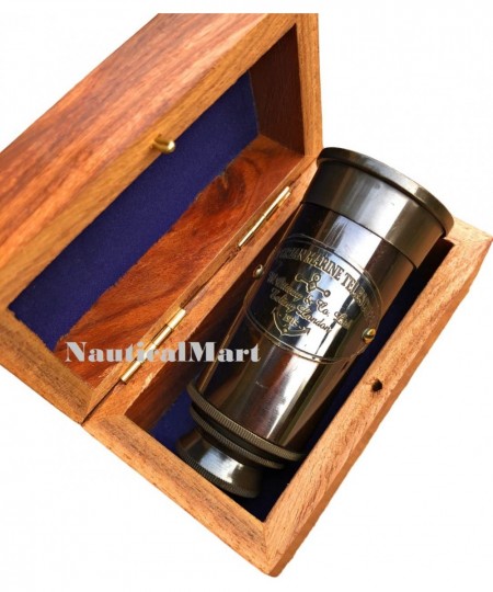 6" Handheld Brass Telescope - Pirate Navigation Wooden Box (Antique Black) $20.56 - Children's Optics