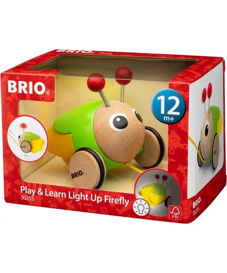 Infant Toddler 30255 - Pull Along Light Up Firefly - Wood Pull Along Toy with Light Up Function for for Kids Ages 1 and Up Bl...