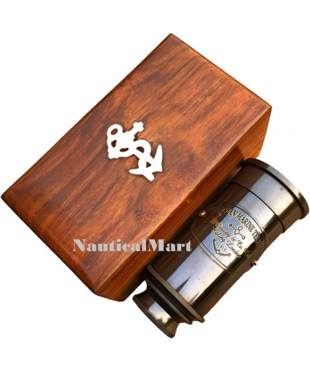 6" Handheld Brass Telescope - Pirate Navigation Wooden Box (Antique Black) $20.56 - Children's Optics