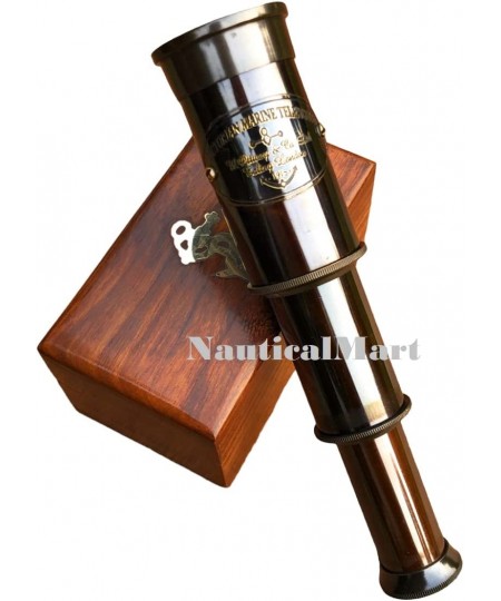 6" Handheld Brass Telescope - Pirate Navigation Wooden Box (Antique Black) $20.56 - Children's Optics