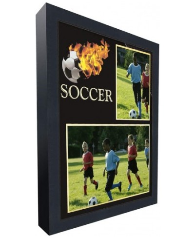 Country Art House Soccer Theme Minimalist Style Black Wood Frame and Fiery Soccer Graphic Fits Two Photos Measuring 3x5 & 7x5...