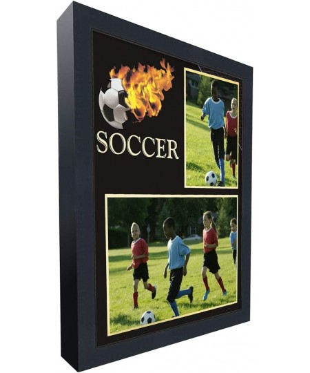 Country Art House Soccer Theme Minimalist Style Black Wood Frame and Fiery Soccer Graphic Fits Two Photos Measuring 3x5 & 7x5...