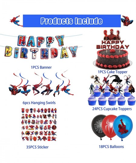 Spiderman Birthday Party Supplies 171Pcs Birthday Party Decorations For Kids Include Birthday Banner Cake Topper Cupcake Topp...