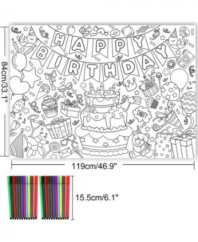 Happy Birthday Coloring Poster with 24 pcs (12 Colors) Paint Pens - 33 x 47 Inches Jumbo Paper Coloring Banner or Tablecloth ...