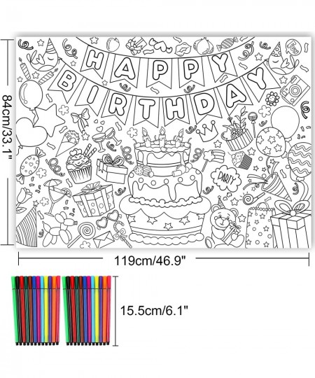 Happy Birthday Coloring Poster with 24 pcs (12 Colors) Paint Pens - 33 x 47 Inches Jumbo Paper Coloring Banner or Tablecloth ...