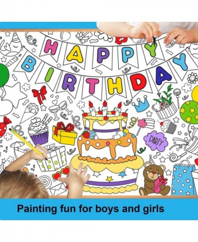 Happy Birthday Coloring Poster with 24 pcs (12 Colors) Paint Pens - 33 x 47 Inches Jumbo Paper Coloring Banner or Tablecloth ...