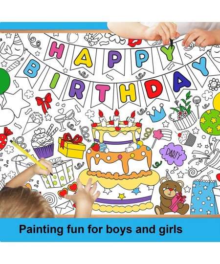 Happy Birthday Coloring Poster with 24 pcs (12 Colors) Paint Pens - 33 x 47 Inches Jumbo Paper Coloring Banner or Tablecloth ...