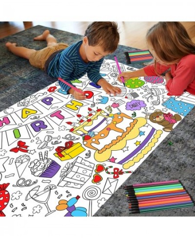 Happy Birthday Coloring Poster with 24 pcs (12 Colors) Paint Pens - 33 x 47 Inches Jumbo Paper Coloring Banner or Tablecloth ...