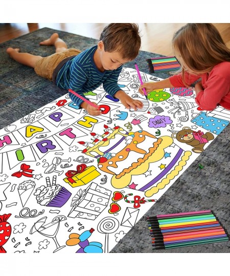 Happy Birthday Coloring Poster with 24 pcs (12 Colors) Paint Pens - 33 x 47 Inches Jumbo Paper Coloring Banner or Tablecloth ...