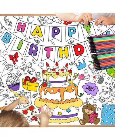 Happy Birthday Coloring Poster with 24 pcs (12 Colors) Paint Pens - 33 x 47 Inches Jumbo Paper Coloring Banner or Tablecloth ...