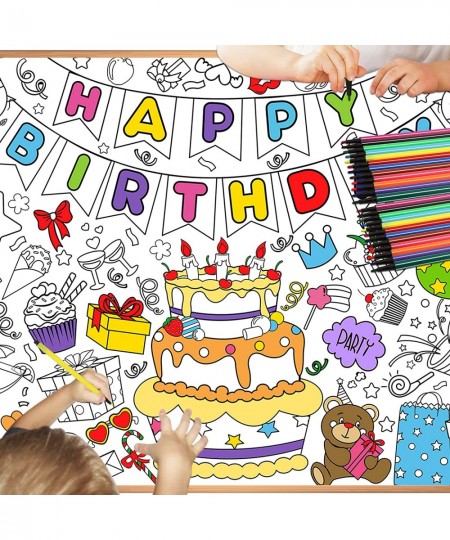 Happy Birthday Coloring Poster with 24 pcs (12 Colors) Paint Pens - 33 x 47 Inches Jumbo Paper Coloring Banner or Tablecloth ...