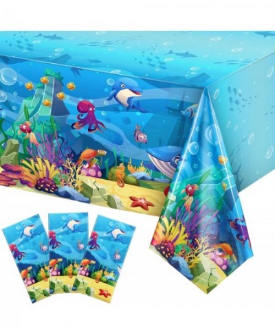 3 Pieces Sea Party Tablecloth Plastic Ocean Animals Table Cover Underwater Creatures Ocean Sea Life Tablecloth for Kids Ocean...