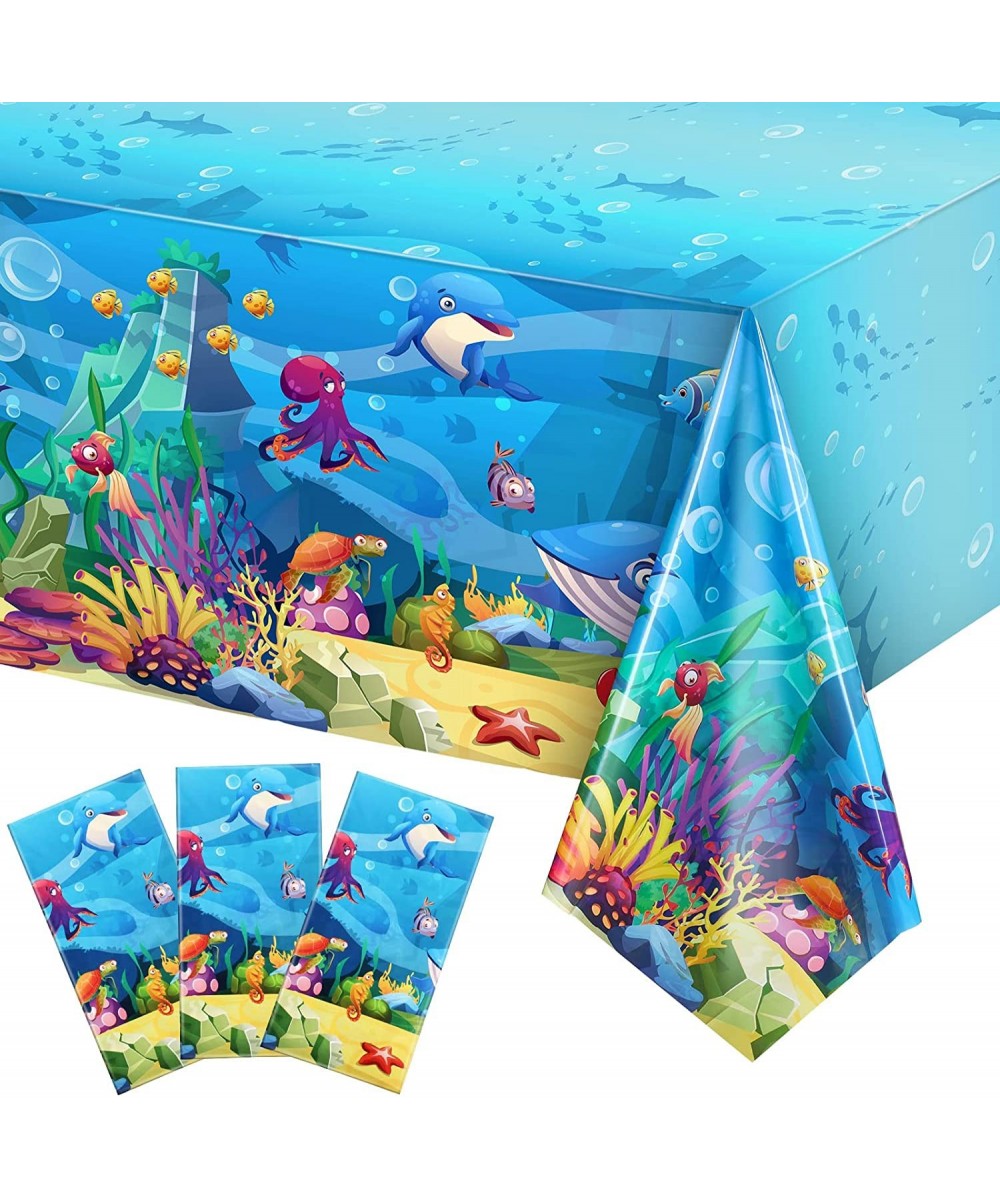 3 Pieces Sea Party Tablecloth Plastic Ocean Animals Table Cover Underwater Creatures Ocean Sea Life Tablecloth for Kids Ocean...