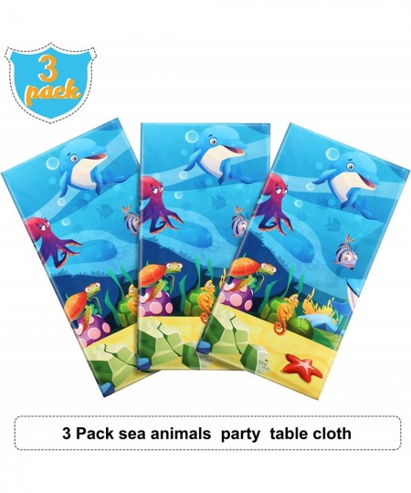 3 Pieces Sea Party Tablecloth Plastic Ocean Animals Table Cover Underwater Creatures Ocean Sea Life Tablecloth for Kids Ocean...