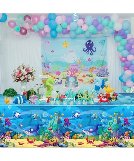 3 Pieces Sea Party Tablecloth Plastic Ocean Animals Table Cover Underwater Creatures Ocean Sea Life Tablecloth for Kids Ocean...