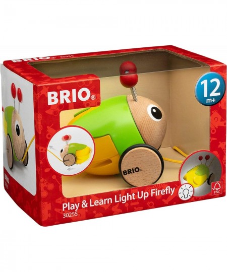 Infant Toddler 30255 - Pull Along Light Up Firefly - Wood Pull Along Toy with Light Up Function for for Kids Ages 1 and Up Bl...