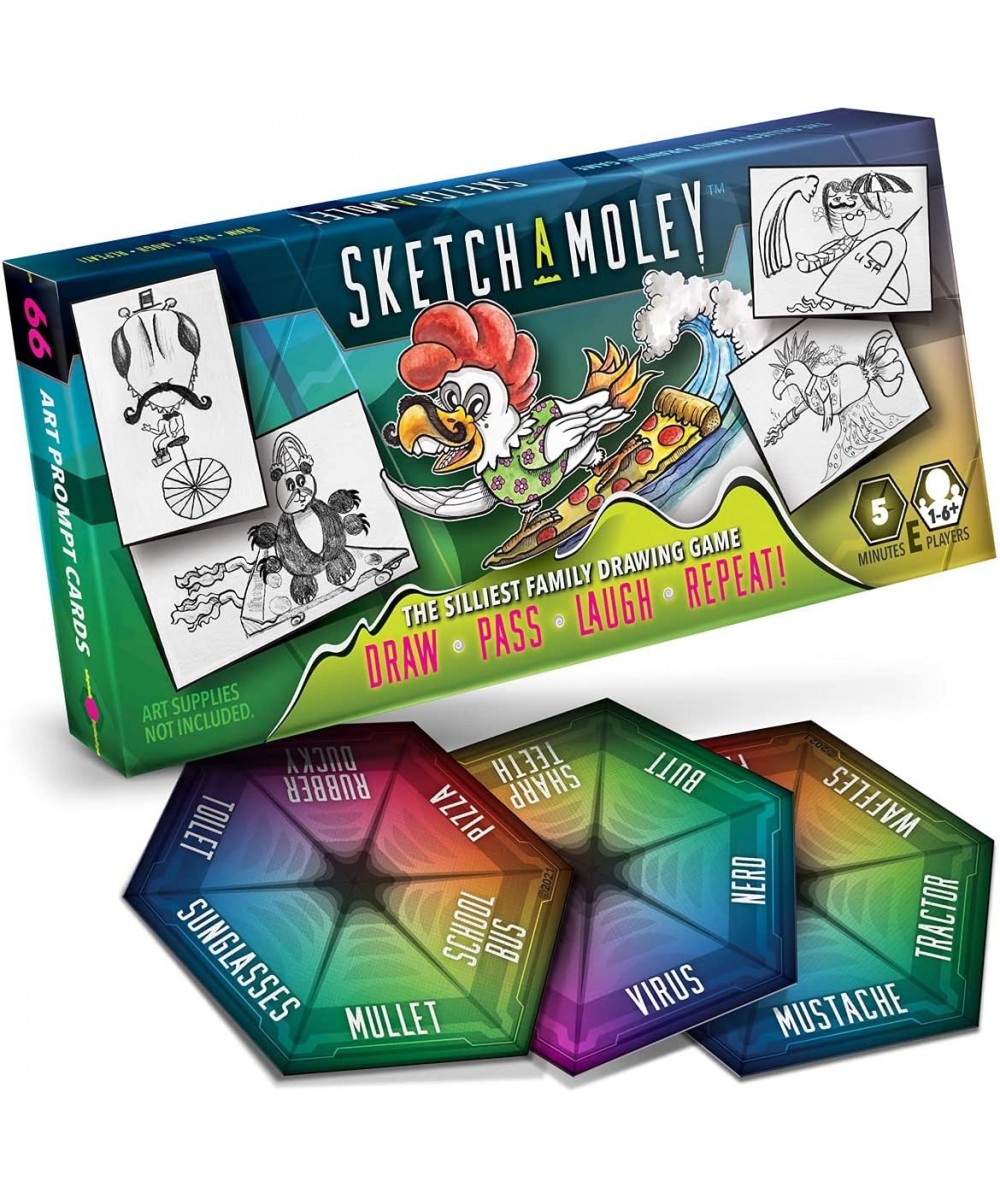 SketchaMoley Silliest Family Drawing Game! 1-6+ Players. 66 Prompt Cards. Creative Fun Activity Mashup Art Class for Wild Ima...