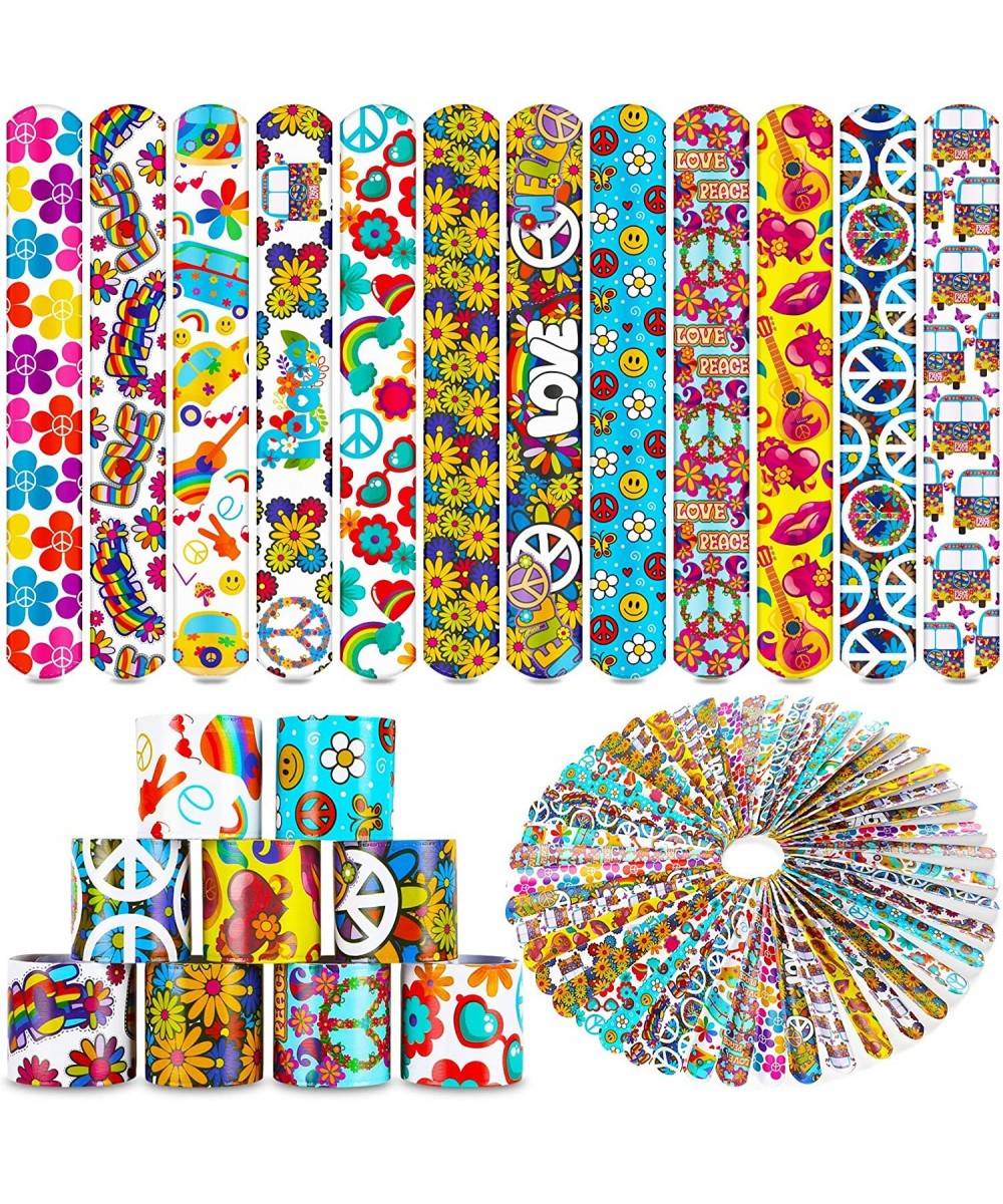 60s Hippie Party Favors Party Slap Bracelets Retro Flower Slap Bracelets Wristband for Kids Classroom Gifts Exchanging Gift B...