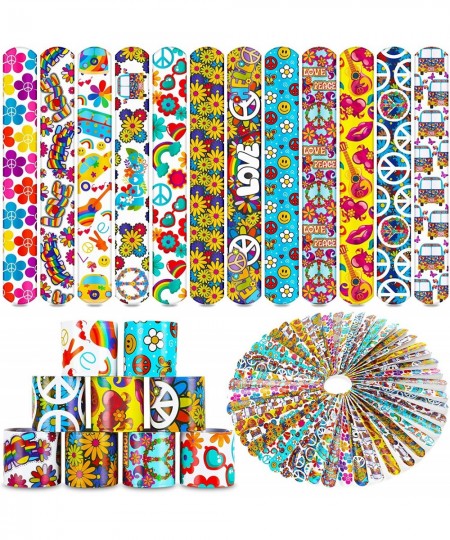 60s Hippie Party Favors Party Slap Bracelets Retro Flower Slap Bracelets Wristband for Kids Classroom Gifts Exchanging Gift B...