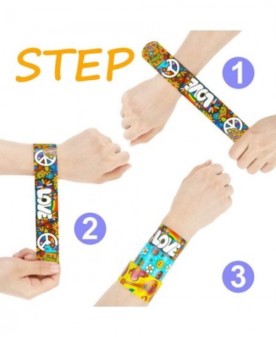 60s Hippie Party Favors Party Slap Bracelets Retro Flower Slap Bracelets Wristband for Kids Classroom Gifts Exchanging Gift B...