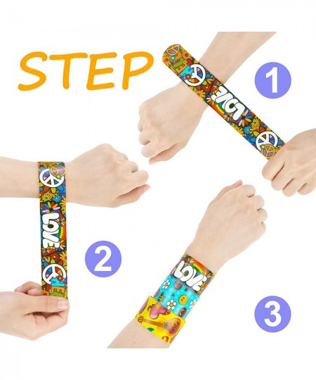 60s Hippie Party Favors Party Slap Bracelets Retro Flower Slap Bracelets Wristband for Kids Classroom Gifts Exchanging Gift B...