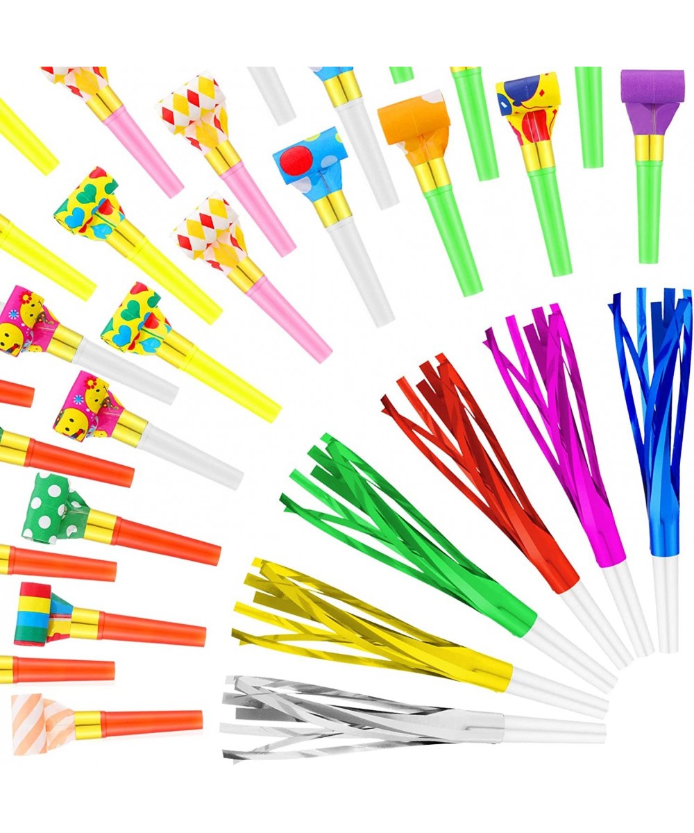 100 Pcs Party Blowouts Noisemakers 2 Kinds of Party Horns Favors Colorful Paper Musical Noisemakers and Metallic Fringed Nois...