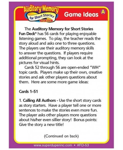 | Auditory Memory for Short Stories Fun Deck | Listening Comprehension Flash Cards | Educational Learning Materials for Child...