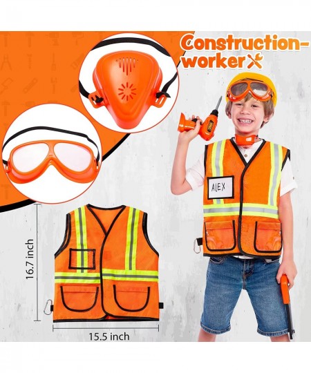 19Pcs Kids Tool Set Pretend Play Toddler Tool Toys with Construction Worker Hat Costume & Electronic Toy Drill for Boy Girl H...