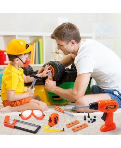 19Pcs Kids Tool Set Pretend Play Toddler Tool Toys with Construction Worker Hat Costume & Electronic Toy Drill for Boy Girl H...