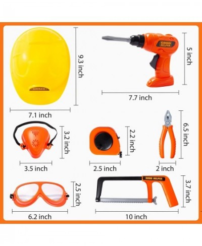 19Pcs Kids Tool Set Pretend Play Toddler Tool Toys with Construction Worker Hat Costume & Electronic Toy Drill for Boy Girl H...