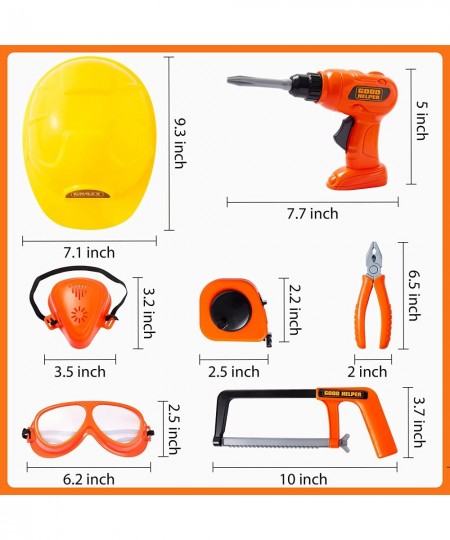 19Pcs Kids Tool Set Pretend Play Toddler Tool Toys with Construction Worker Hat Costume & Electronic Toy Drill for Boy Girl H...