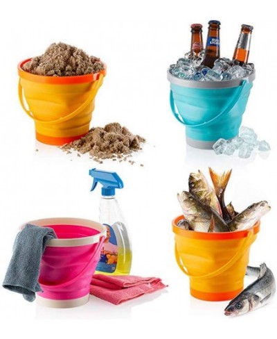 6.7 Inch Beach Pails Sand Buckets and Sand Shovels Set for Kids Summer Beach Toys for Outdoor Foldable Bucket Portable Silico...